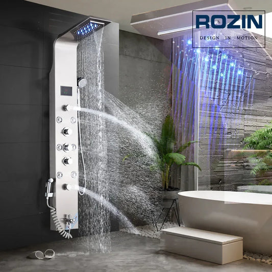 LED Light Bathroom Shower Panel Intelligent LCD Shower Column System