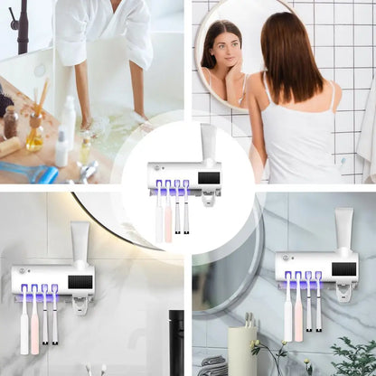 Wall Mounted Toothbrush Holder 4 Toothbrush Slots UV Light